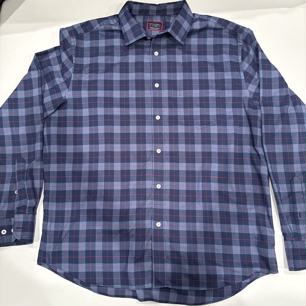UNTUCKit Mens XL Blue Plaid Button Up Shirt Long Sleeve Casual Comfort Regular